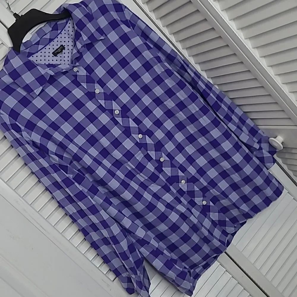 Talbots purple checked buttonfront shirt with contrasting trim